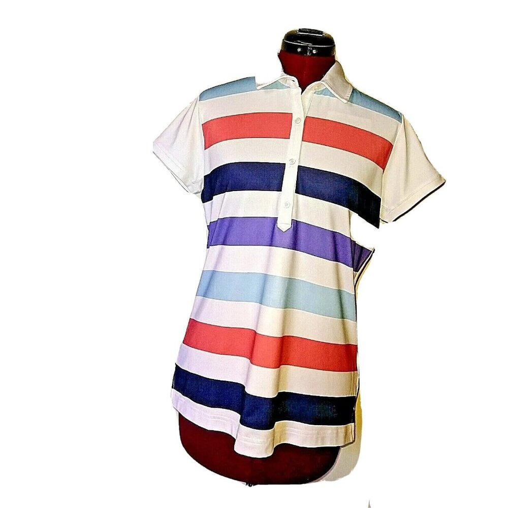 Adidas Climacool Womens Golf Polo Shirt Size M Vented Armpits Side Split Striped